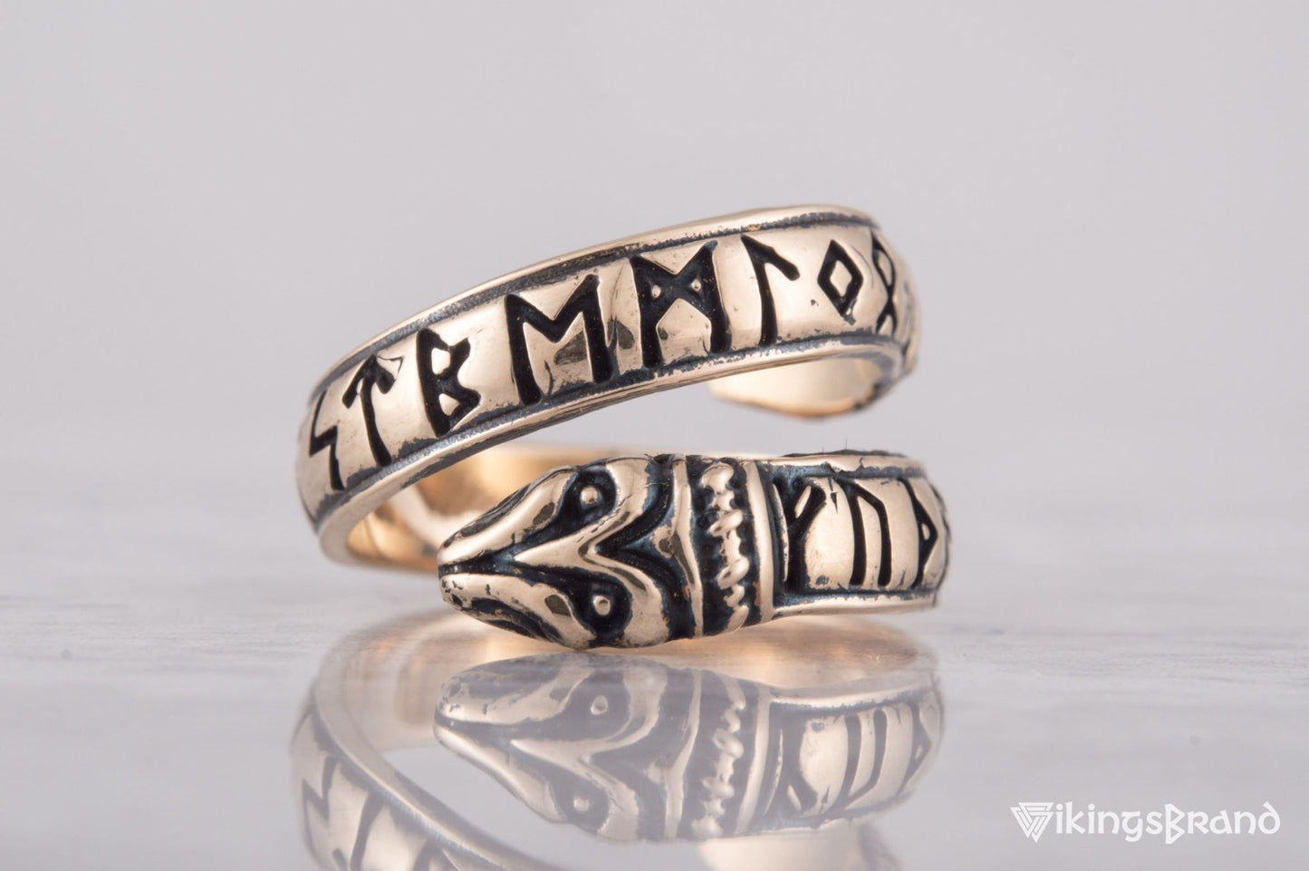 Ouroboros Vikings Ring with Elder Futhark Runes Bronze Handmade Viking Jewelry