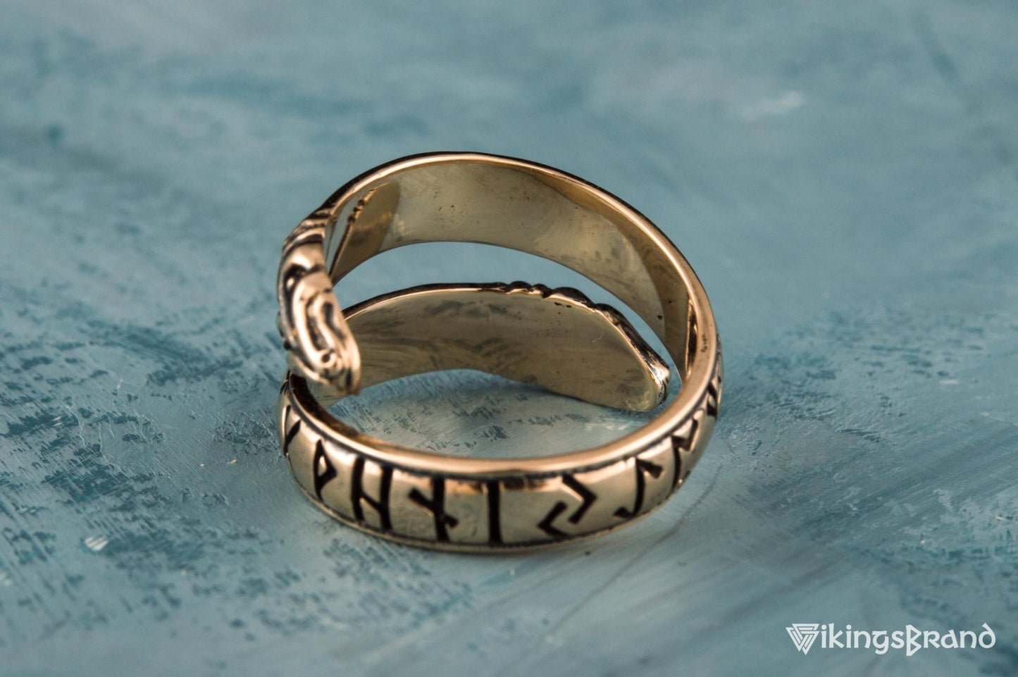 Ouroboros Vikings Ring with Elder Futhark Runes Bronze Handmade Viking Jewelry