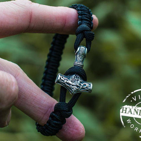Paracord Bracelet Silver Plated - Simple Black - VikingsBrand