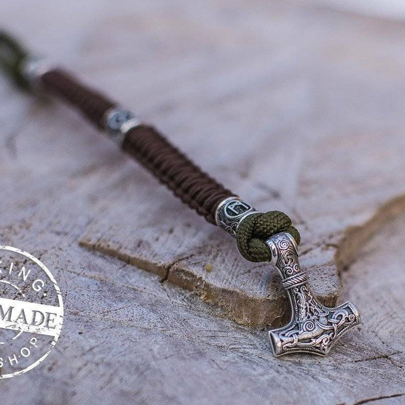 Paracord Bracelet with 3 Runes (RuneWord)                  550-plated-military-green - VikingsBrand