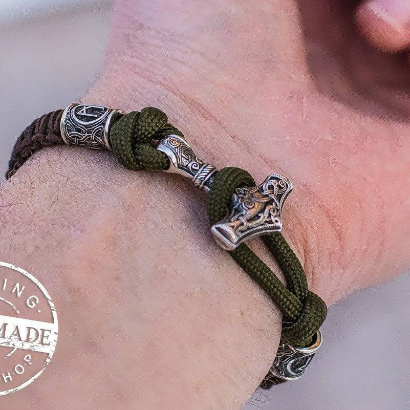 Paracord Bracelet with 3 Runes (RuneWord)                  550-plated-military-green - VikingsBrand
