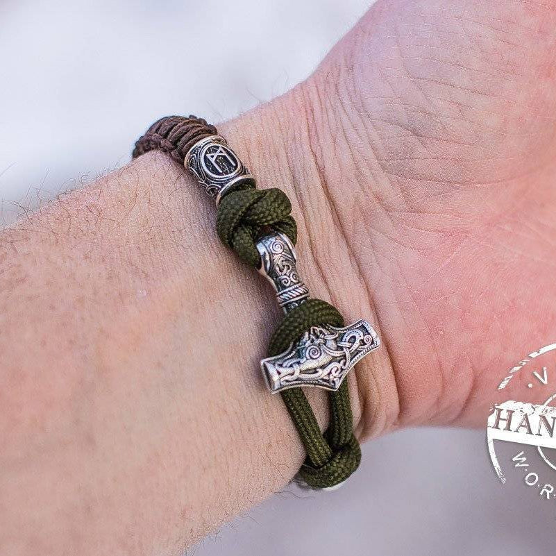 Paracord Bracelet with 3 Runes (RuneWord)                  550-plated-military-green - VikingsBrand