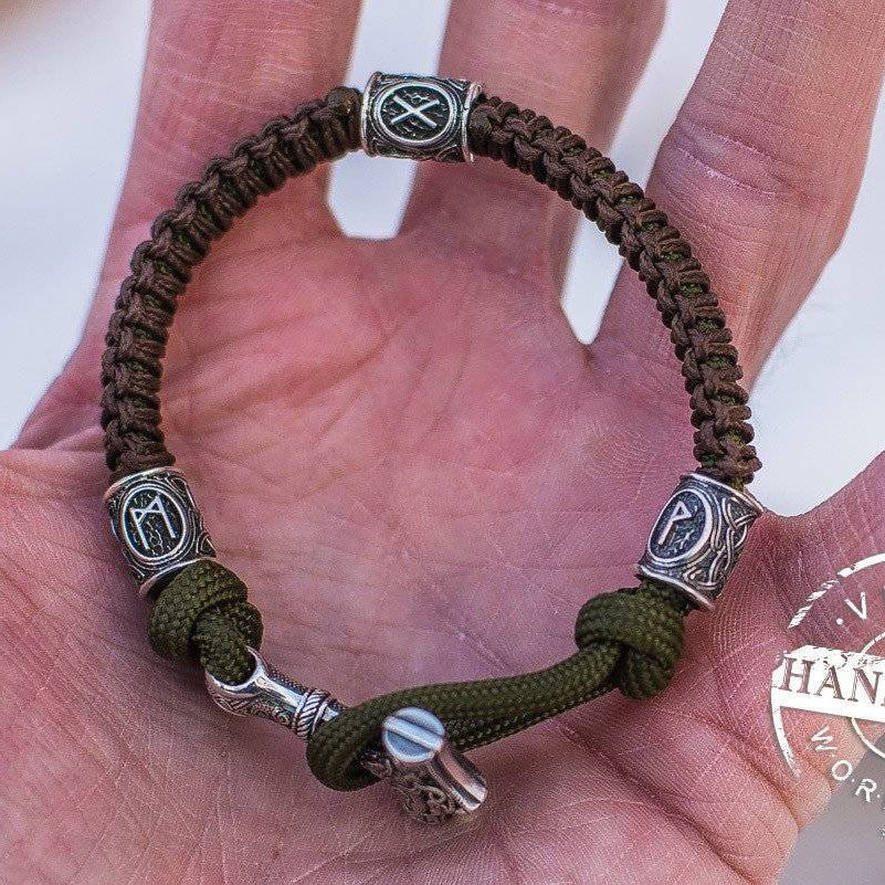 Paracord Bracelet with 3 Runes (RuneWord)                  550-plated-military-green - VikingsBrand