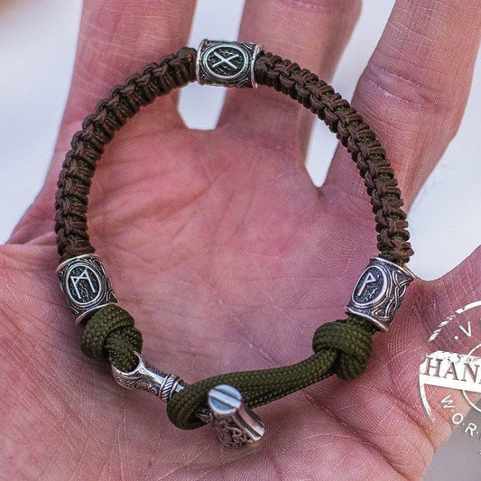 Paracord Bracelet with 3 Runes (RuneWord)                  550-plated-military-green - VikingsBrand
