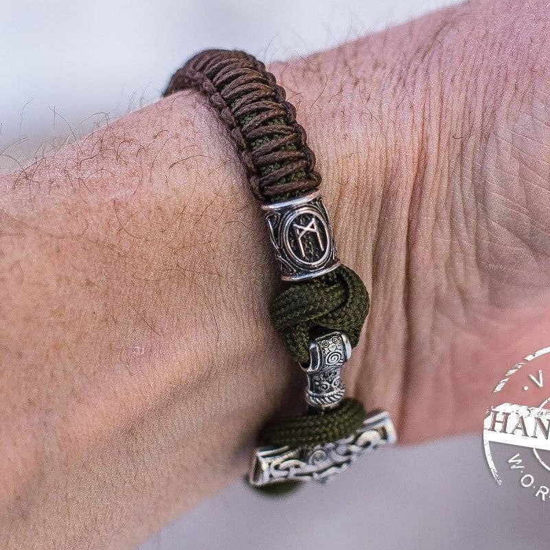 Paracord Bracelet with 3 Runes (RuneWord)                  550-plated-military-green - VikingsBrand