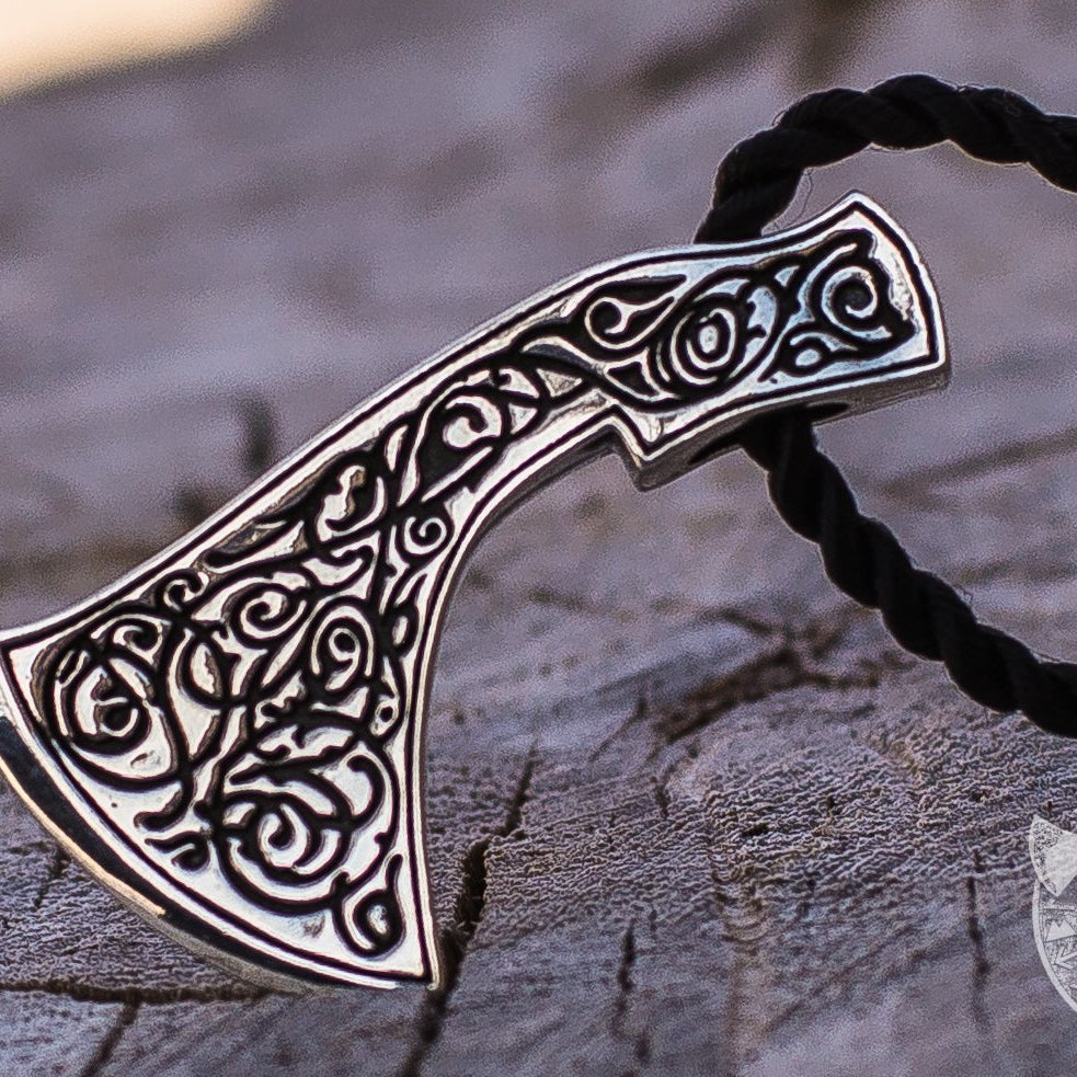 Perun's Axe and Floral Ornament 925 Sterling Silver Pendant - VikingsBrand