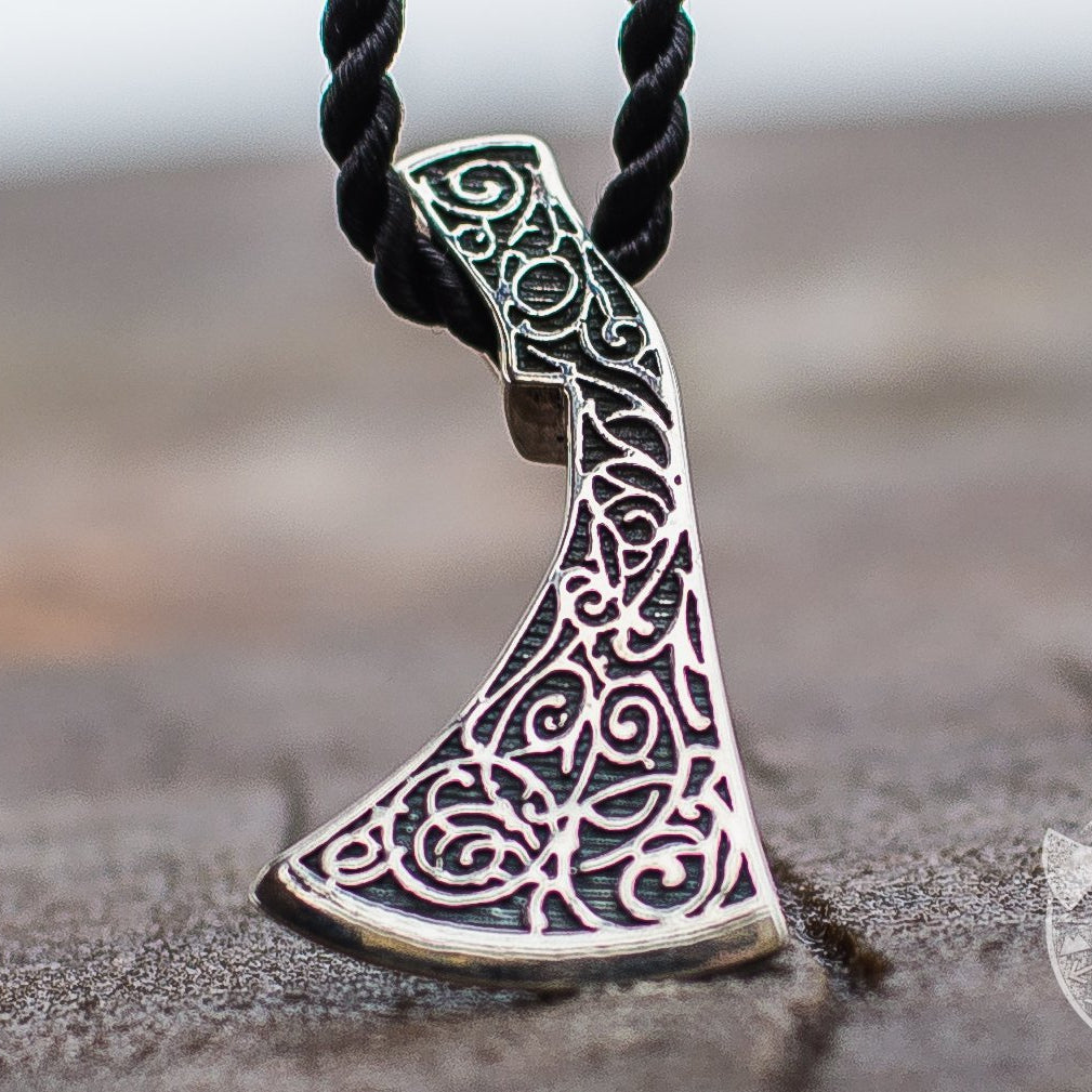 Perun's Axe and Floral Ornament 925 Sterling Silver Pendant - VikingsBrand
