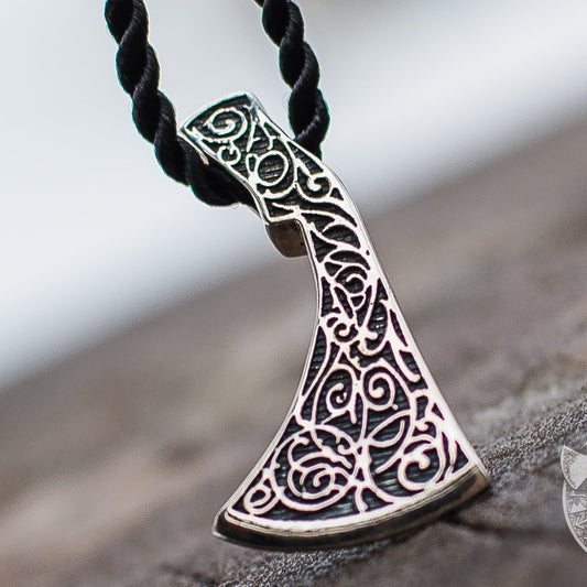 Perun's Axe and Floral Ornament 925 Sterling Silver Pendant - VikingsBrand