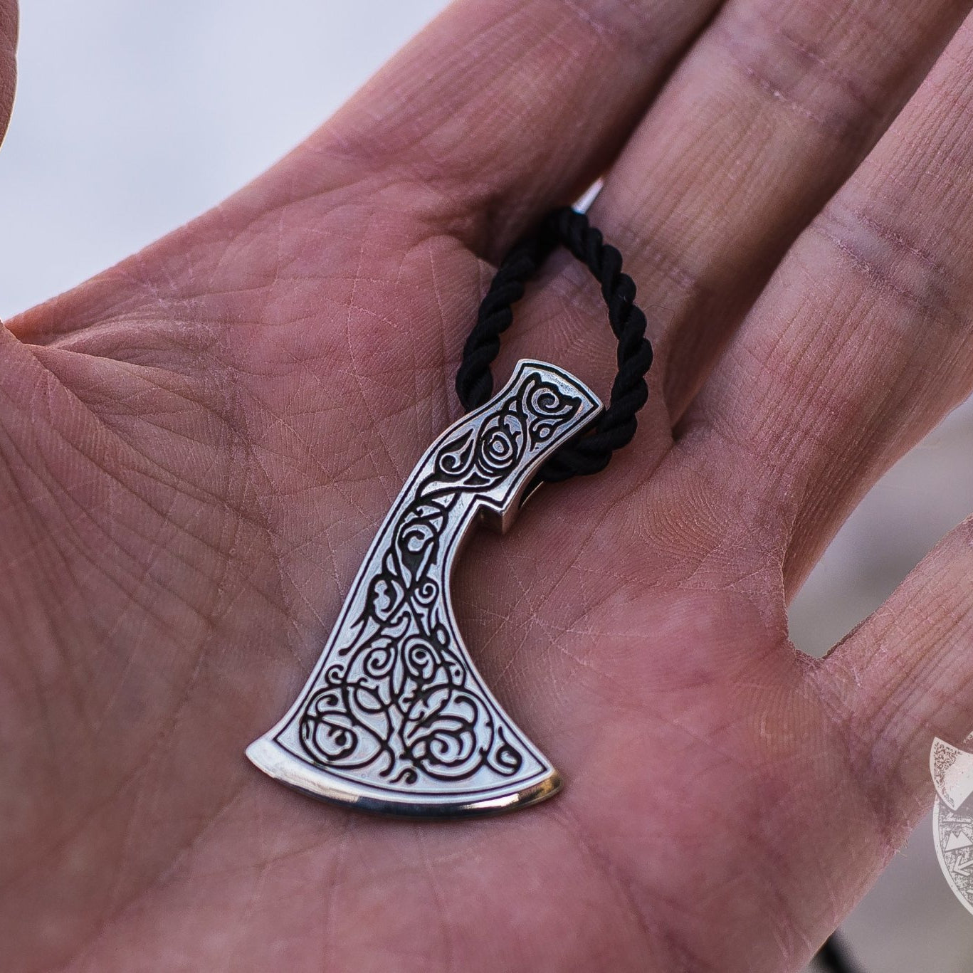 Perun's Axe and Floral Ornament 925 Sterling Silver Pendant - VikingsBrand