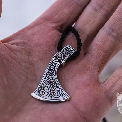Perun's Axe and Floral Ornament 925 Sterling Silver Pendant - VikingsBrand