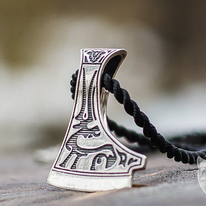 Perun's Axe with Deer Ornament 925 Sterling Silver Pendant - VikingsBrand