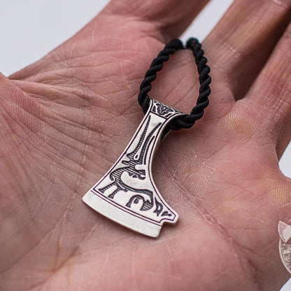 Perun's Axe with Deer Ornament 925 Sterling Silver Pendant - VikingsBrand