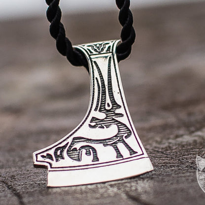Perun's Axe with Deer Ornament 925 Sterling Silver Pendant - VikingsBrand