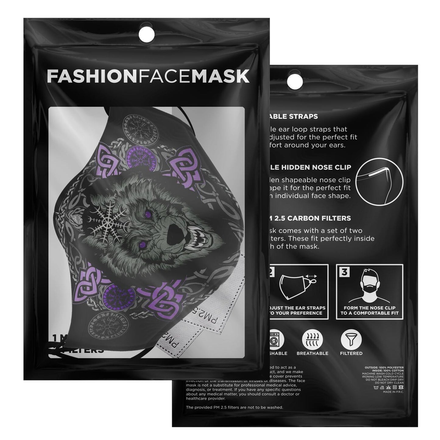 Purple Wolf Head Viking Face Mask Cover