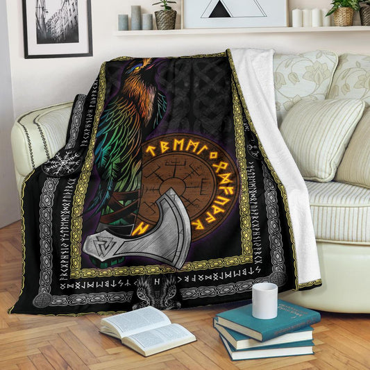 Raven Axe Fleece Blanket - VikingsBrand