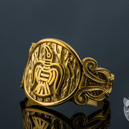 Ornamental raven 14K gold Viking ring – view 5
