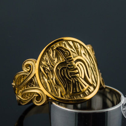 Ornamental raven 14K gold Viking ring – view 3