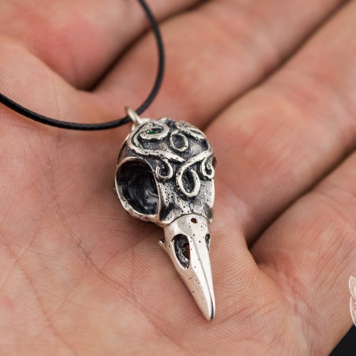 Raven Skull 925 Sterling Silver Pendant - VikingsBrand