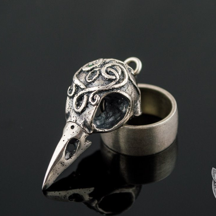 Raven Skull 925 Sterling Silver Pendant - VikingsBrand