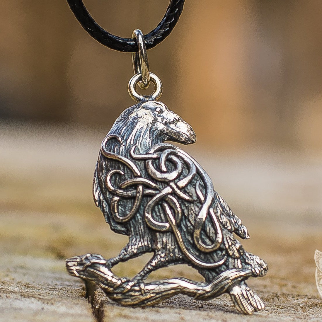 Raven with Ornament 925 Sterling Silver Pendant - VikingsBrand
