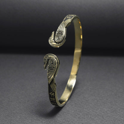 Ravens and Elder Futhark runes Arm Ring - Viking Bracelet