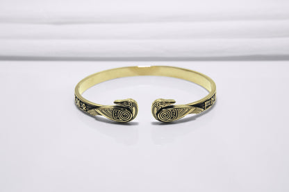 Ravens and Elder Futhark runes Arm Ring - Viking Bracelet