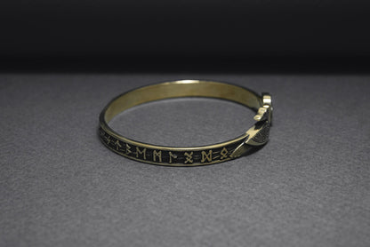 Ravens and Elder Futhark runes Arm Ring - Viking Bracelet