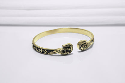 Ravens and Elder Futhark runes Arm Ring - Viking Bracelet