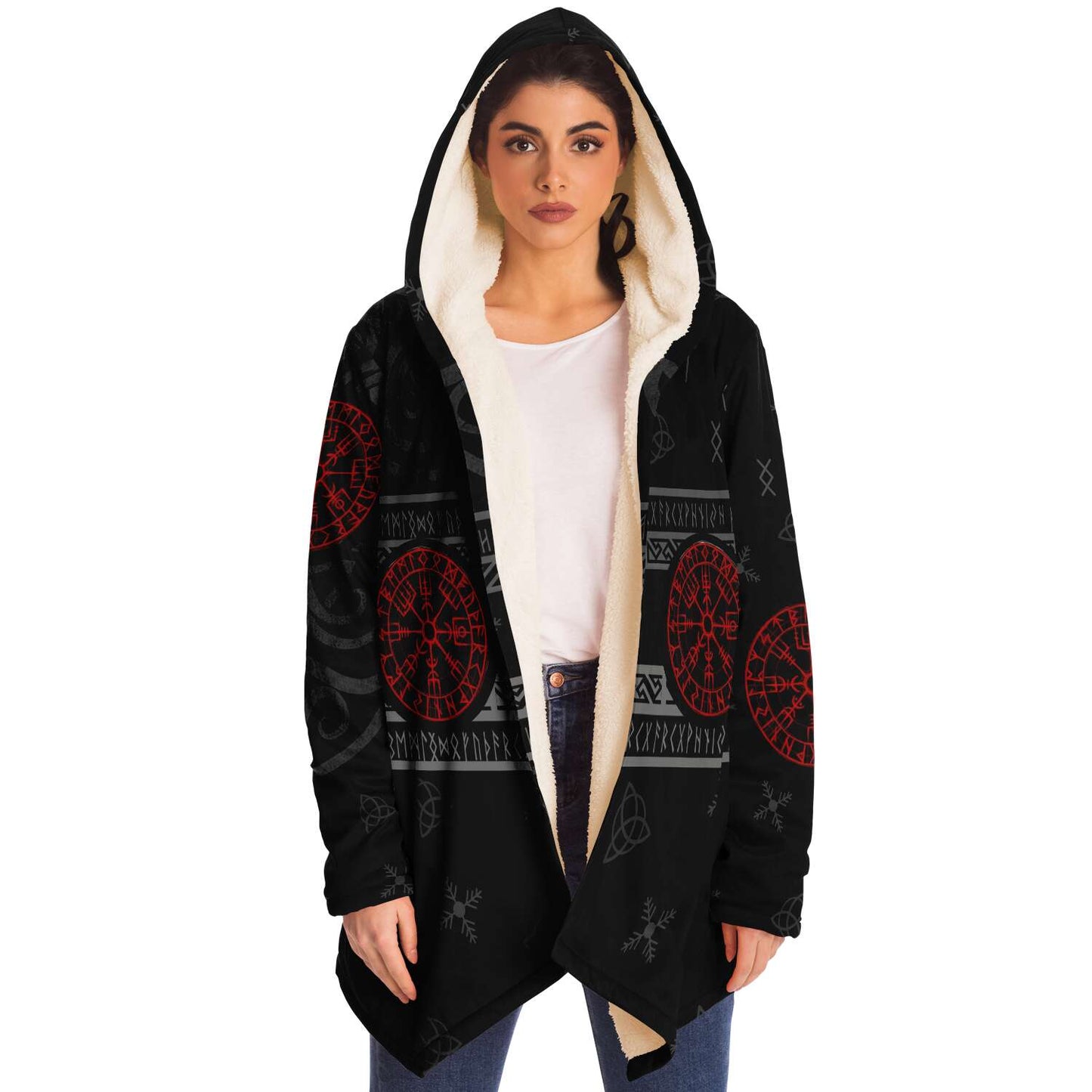Red Vegvisir Premium Viking Cloak