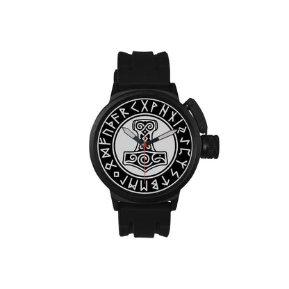 Rugged Viking Watch with Mjolnir and Runic Circle - VikingsBrand