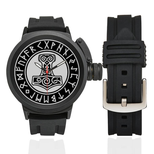 Rugged Viking Watch with Mjolnir and Runic Circle - VikingsBrand