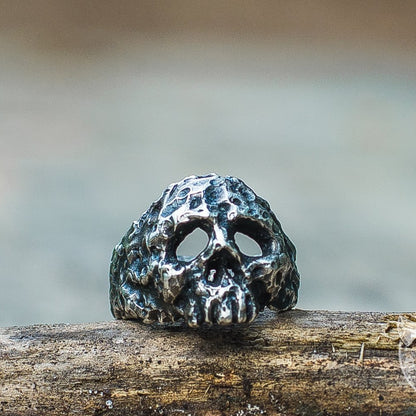 Ruined Skull 925 Sterling Silver Viking Ring - VikingsBrand