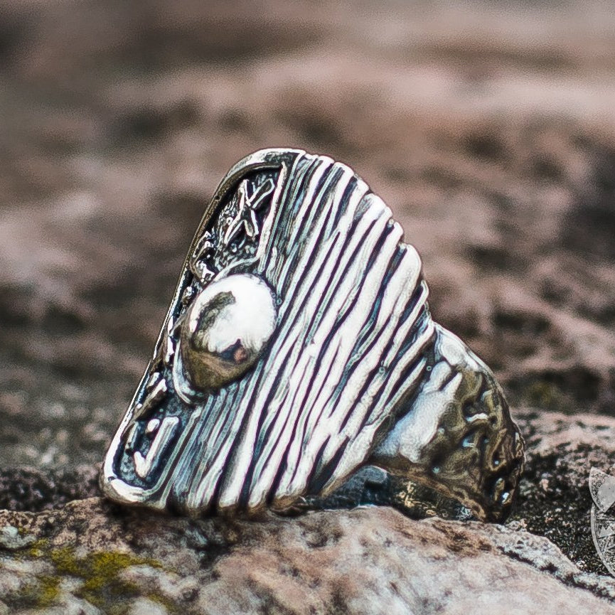 Runes and Wooden Texture Viking Shield 925 Sterling Silver Ring - VikingsBrand