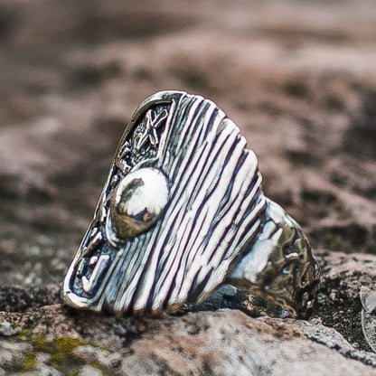 Runes and Wooden Texture Viking Shield 925 Sterling Silver Ring - VikingsBrand