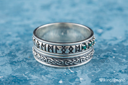 Runes Viking Symbol Ornament Ring with CZ Sterling Silver Viking Jewelry