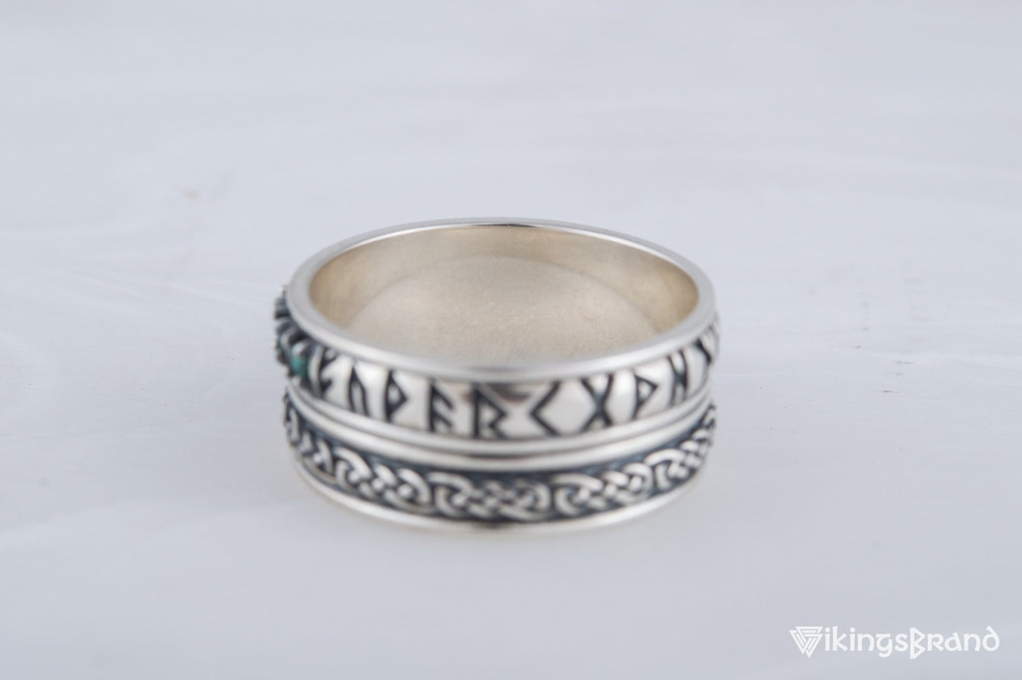Runes Viking Symbol Ornament Ring with CZ Sterling Silver Viking Jewelry