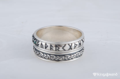 Runes Viking Symbol Ornament Ring with CZ Sterling Silver Viking Jewelry