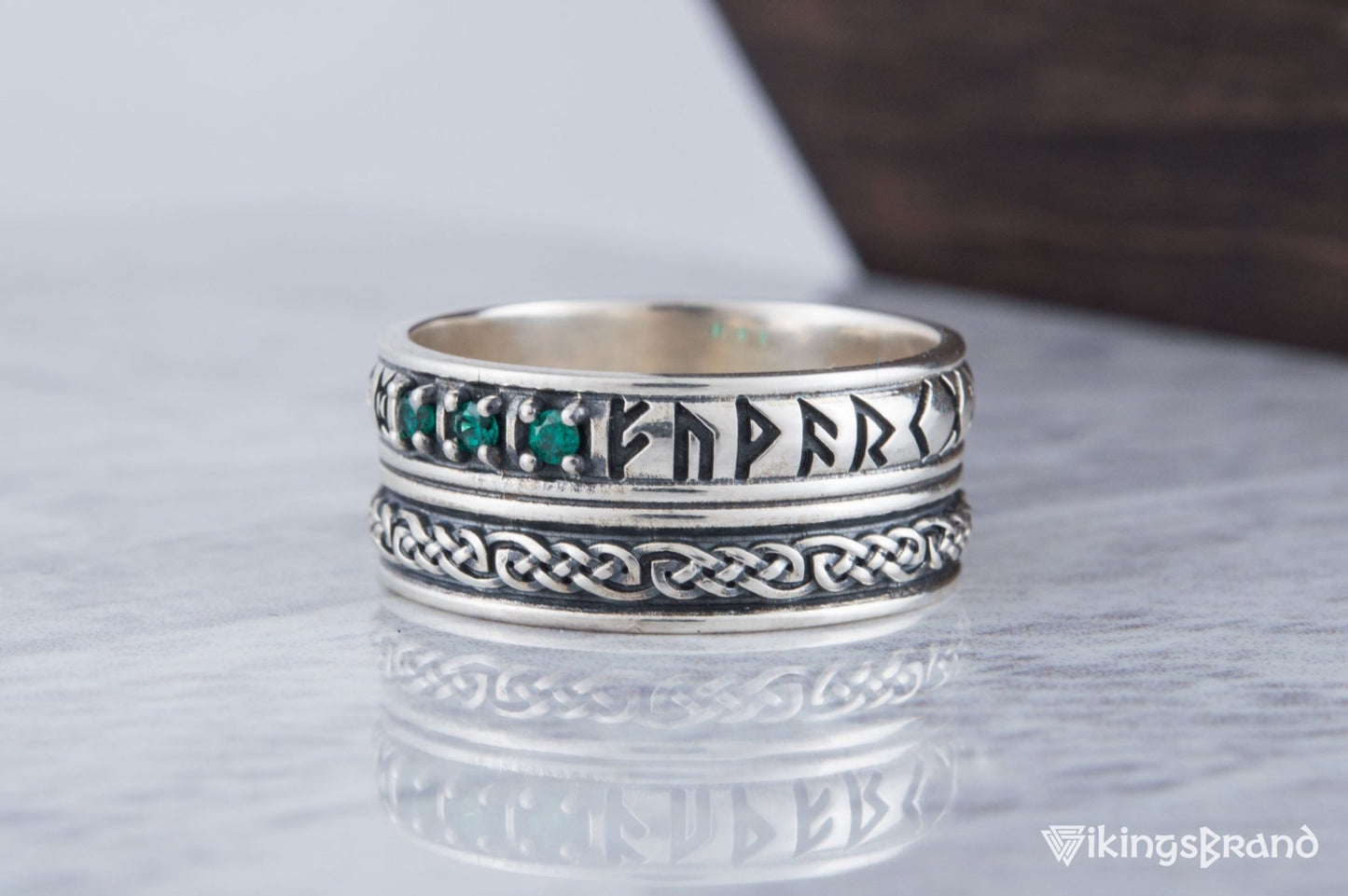 Runes Viking Symbol Ornament Ring with CZ Sterling Silver Viking Jewelry