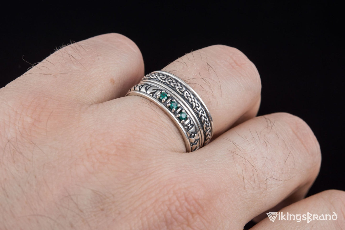 Runes Viking Symbol Ornament Ring with CZ Sterling Silver Viking Jewelry