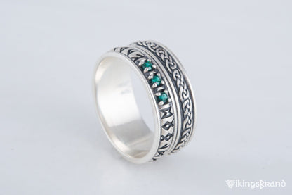 Runes Viking Symbol Ornament Ring with CZ Sterling Silver Viking Jewelry
