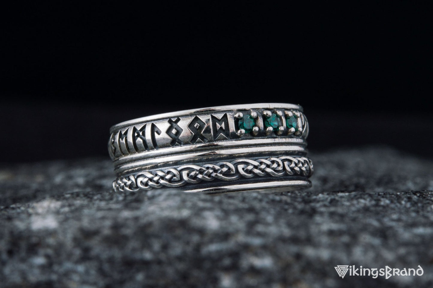 Runes Viking Symbol Ornament Ring with CZ Sterling Silver Viking Jewelry