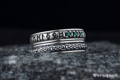 Runes Viking Symbol Ornament Ring with CZ Sterling Silver Viking Jewelry