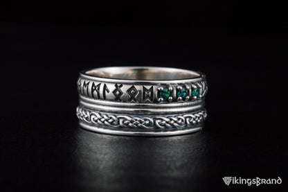 Runes Viking Symbol Ornament Ring with CZ Sterling Silver Viking Jewelry
