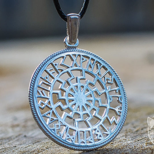 Runic Calendar and Black Sun Symbol 925 Sterling Silver Pendant - VikingsBrand