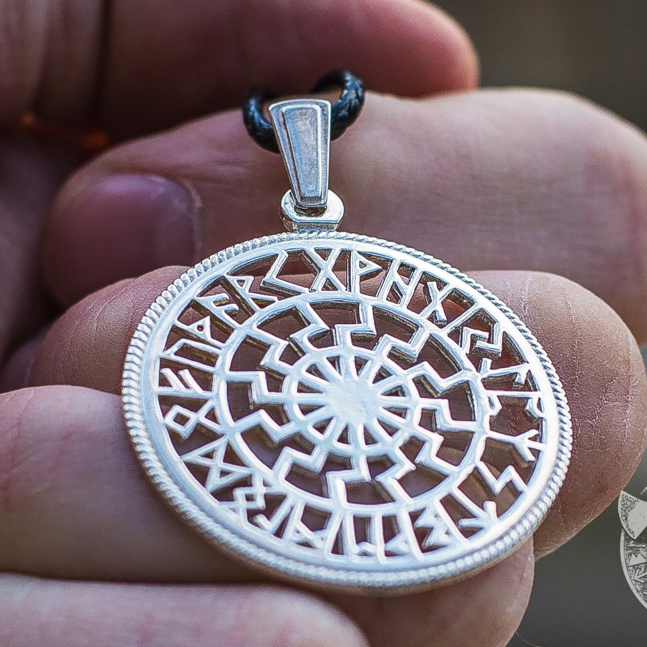 Runic Calendar and Black Sun Symbol 925 Sterling Silver Pendant - VikingsBrand