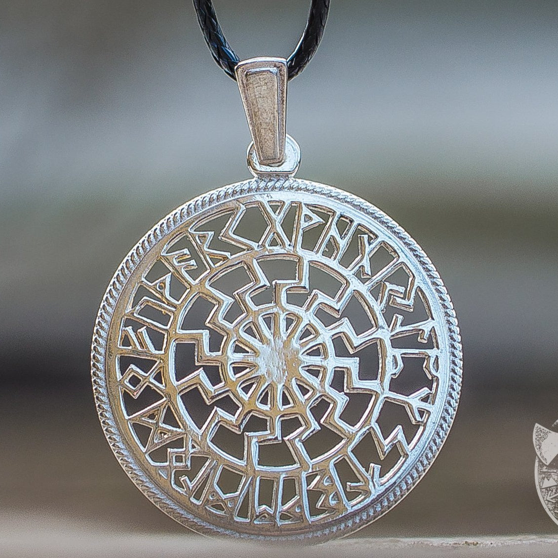 Runic Calendar and Black Sun Symbol 925 Sterling Silver Pendant - VikingsBrand