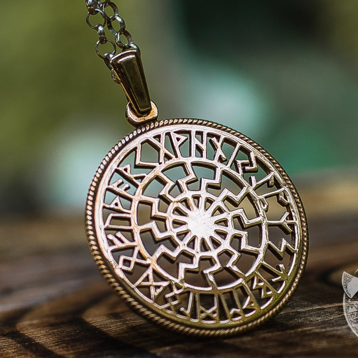 Runic Calendar with Black Sun Symbol Bronze Pendant - VikingsBrand