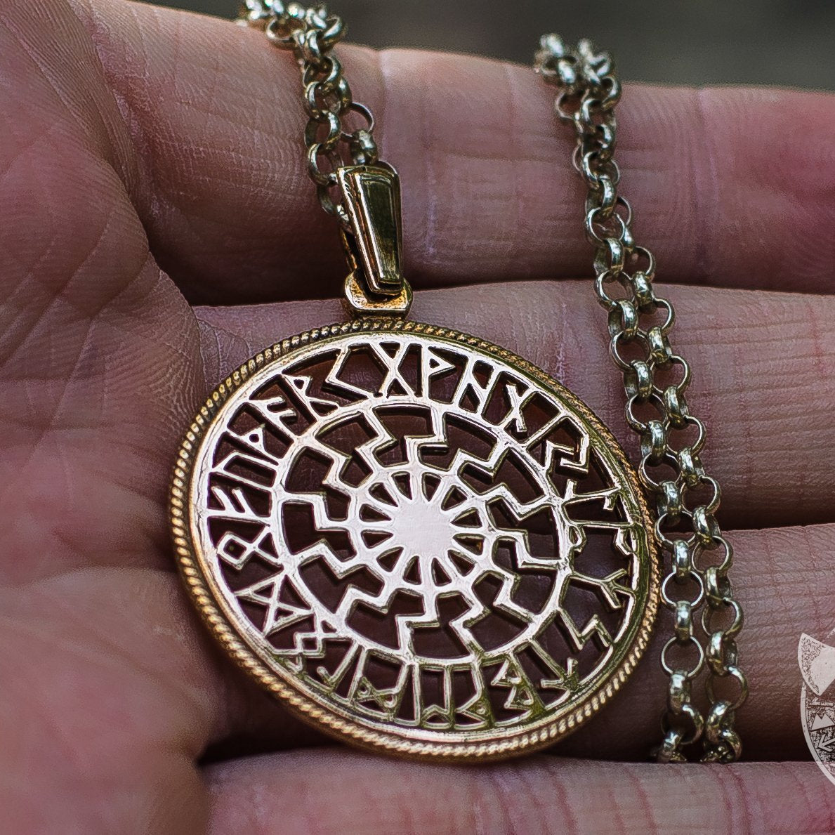 Runic Calendar with Black Sun Symbol Bronze Pendant - VikingsBrand