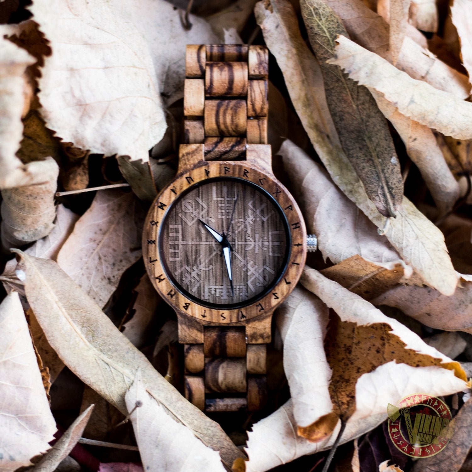 SALE! Arne Viking Wooden Watch with Vegvisir Viking Symbol With Optional Saying on the Back - VikingsBrand