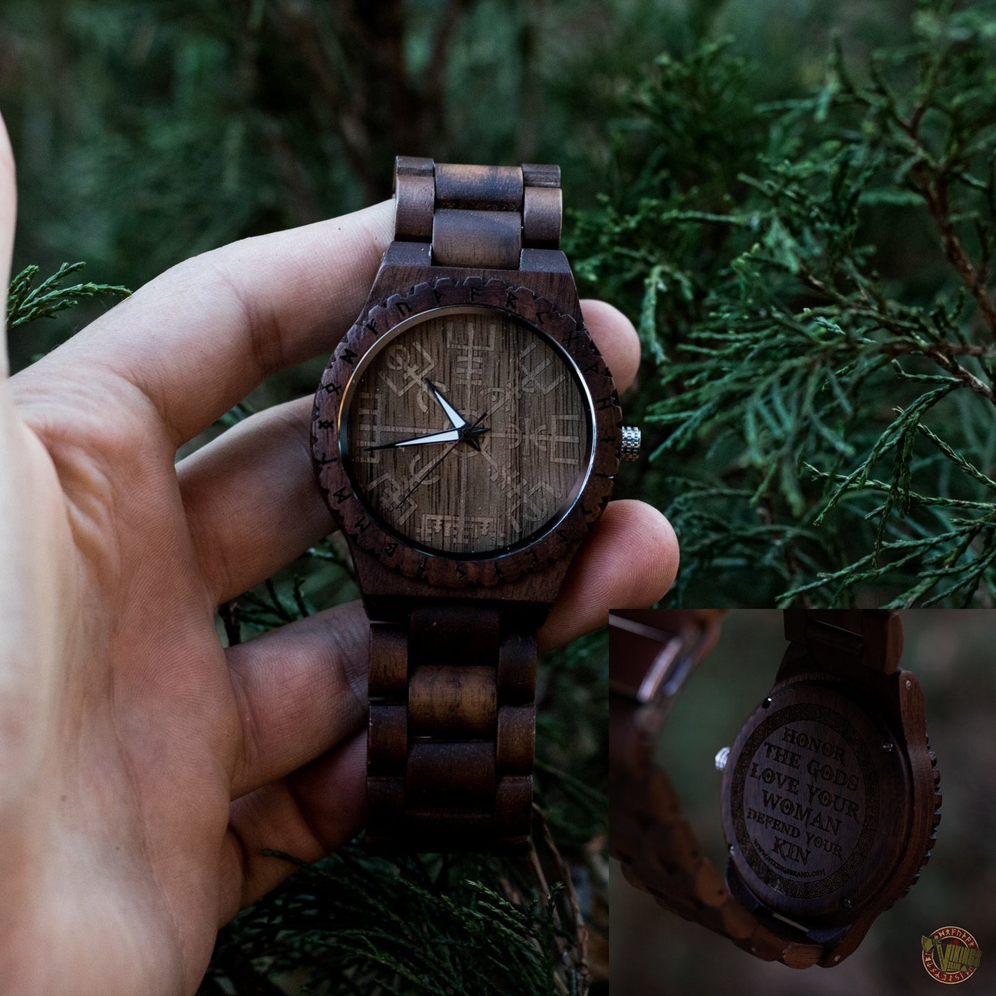 SALE! Arne Viking Wooden Watch with Vegvisir Viking Symbol With Optional Saying on the Back - VikingsBrand